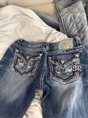Miss Me Blue Straight Leg Jeans with Silver Accents